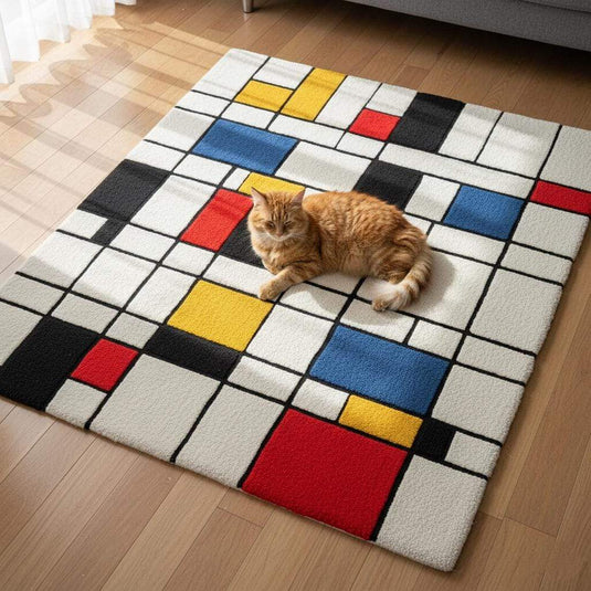 Translation missing: en.Modern art carpet featuring Mondrian-style color blocks, hand-tufted from premium wool, ideal for living rooms or studios