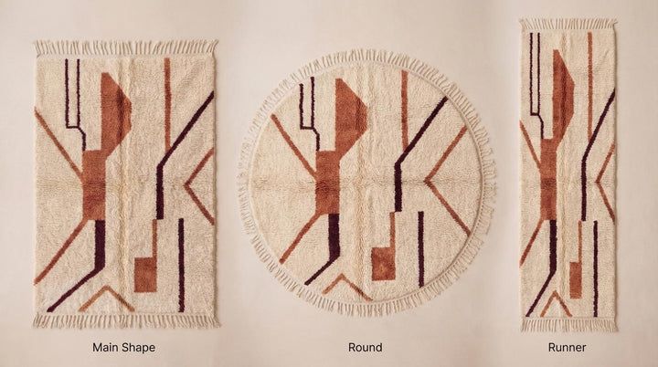 Translation missing: es.Moroccan Abstract Rug Ivory Plush Pile with Rust Terracotta Tribal Lines Boho Decor