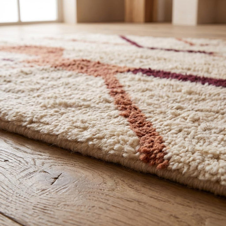 Translation missing: es.Close up view of thick pile texture and rust colored pattern detail