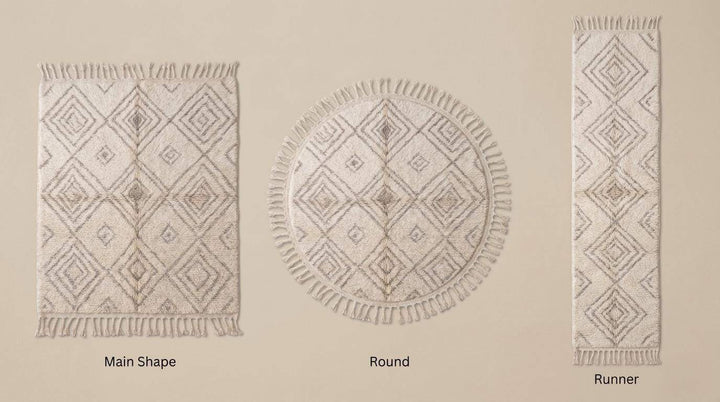 Translation missing: es.Moroccan Diamond Rug – Ivory Geometric Berber Style Rug, Neutral Boho Textured New Zealand Wool Area Rug