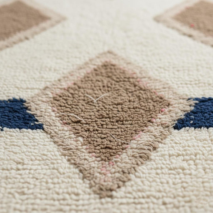 Translation missing: es.Moroccan Diamond Wool Rug, Boho Chic Cream Taupe Navy, 9x12