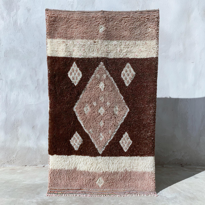 Translation missing: es.Ivory beige Moroccan diamond wool rug with high-pile texture and boho-chic diamond pattern