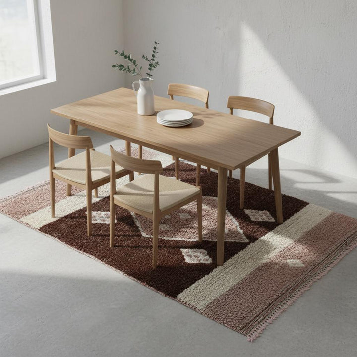 Translation missing: es.High-pile wool rug in ivory and beige palette with soft blush and brown diamond motif, ideal for home décor lovers seeking neutral statement piece