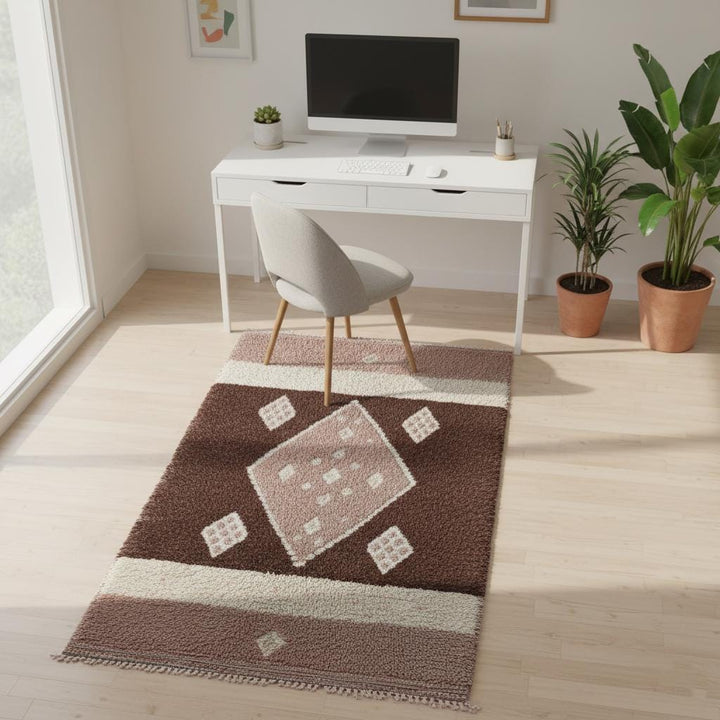 Translation missing: es.Moroccan Diamond Wool Rug – Ivory Beige High-Pile Boho Area Carpet