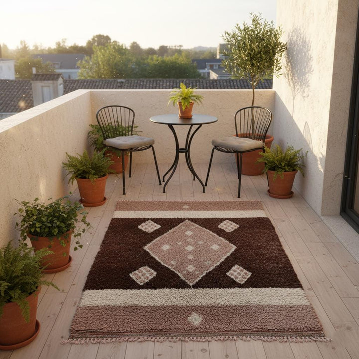 Translation missing: es.Moroccan Diamond Wool Rug – Ivory Beige High-Pile Boho Area Carpet