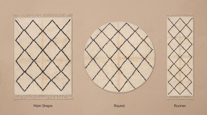 Translation missing: fr.Moroccan Geometric Diamond Rug – Neutral Ivory Boho Tribal Pattern Textured Area Rug for Living Room Decor
