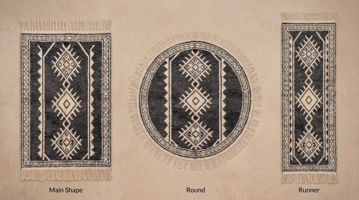 Translation missing: es.Moroccan Geometric Rug – Charcoal Ivory Tribal Diamond Pattern Boho Rug for Living Room Decor