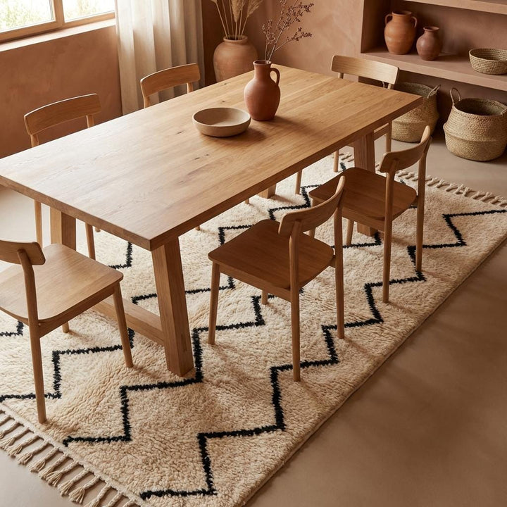 Translation missing: es.Moroccan Geometric Rug, Ivory Berber Zigzag Pattern Rug, Neutral Boho Textured Rug with Black Tribal Lines
