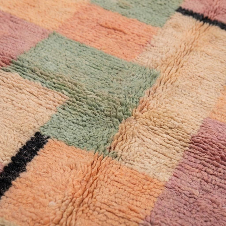 Translation missing: es.Moroccan Geometric Rug, Peach and Sage Block Pattern Boho Rug, Textured Tribal Style Area Rug