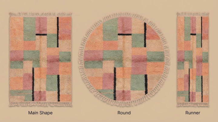 Translation missing: es.Moroccan Geometric Rug, Peach and Sage Block Pattern Boho Rug, Textured Tribal Style Area Rug