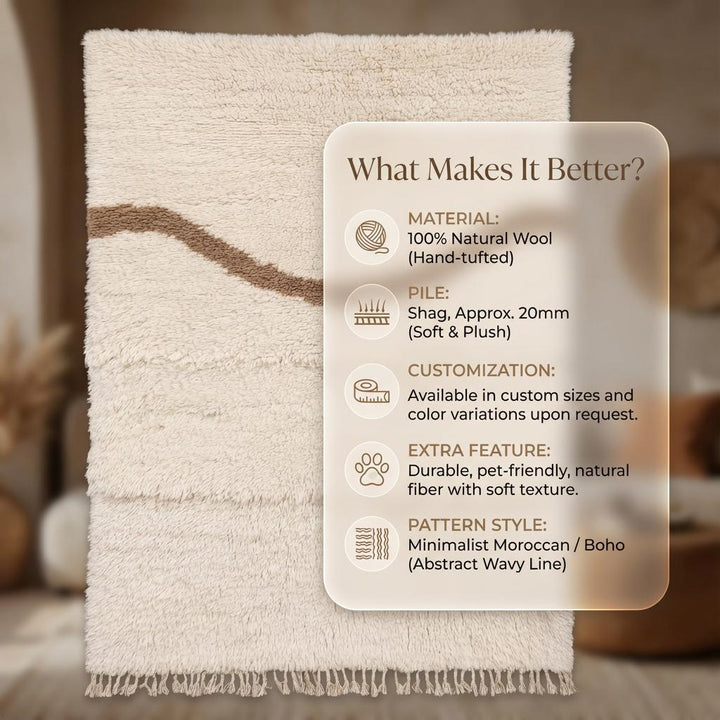 Translation missing: es.Moroccan Shag Rug – Cream High Pile, Wavy Berber Design