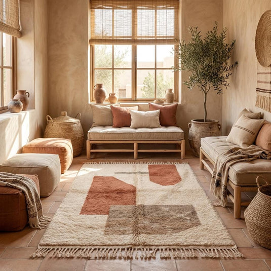 Translation missing: es.Ivory and terracotta abstract block pattern rug detail