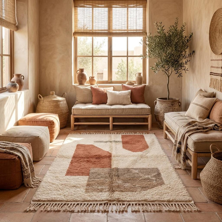 Translation missing: es.Ivory and terracotta abstract block pattern rug detail