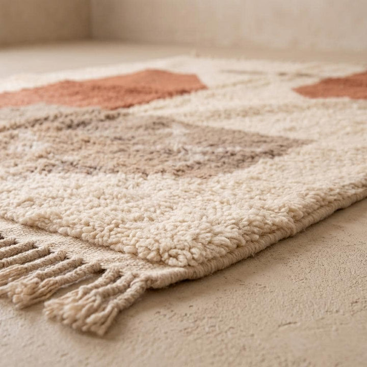 Translation missing: es.Moroccan Style Geometric Rug – Ivory Terracotta Abstract Boho Rug, Neutral Desert Modern Decor