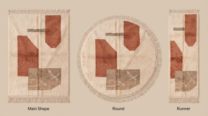 Translation missing: es.Moroccan Style Geometric Rug – Ivory Terracotta Abstract Boho Rug, Neutral Desert Modern Decor