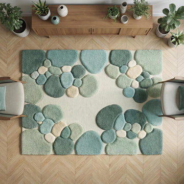 Translation missing: es.Hand-tufted moss green area rug with plush high pile and organic pebble pattern for modern living rooms