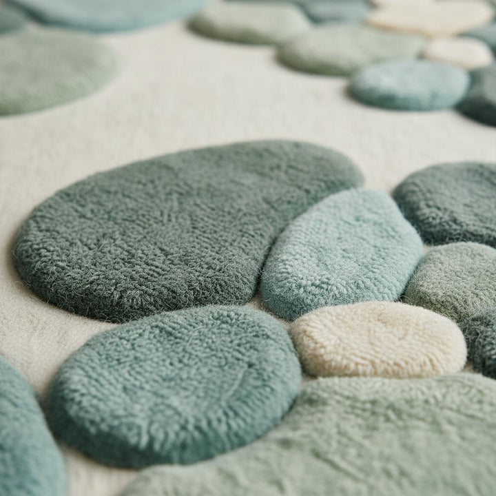Translation missing: es.Moss Green Abstract Area Rug, Hand Tufted Organic Pebble Rug, Plush Modern Living Room Carpet, Sage Green Decor