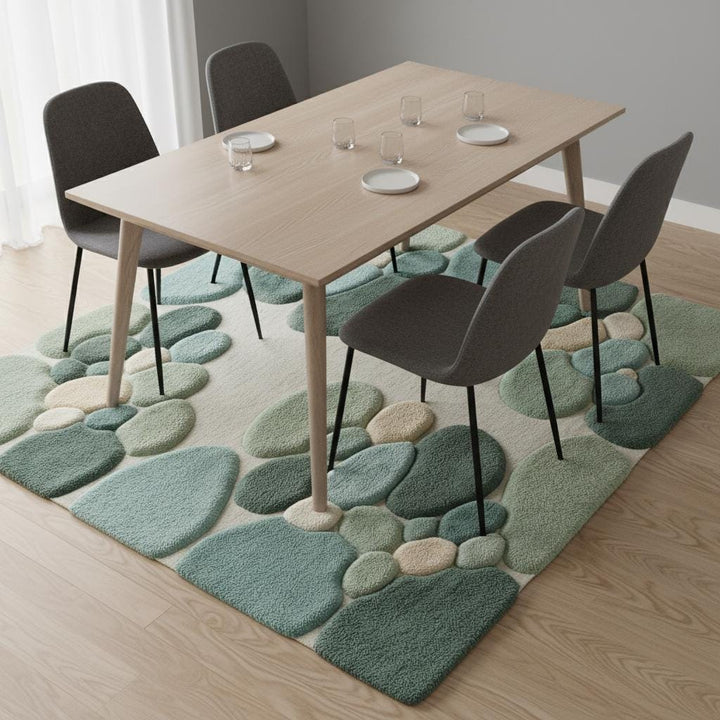 Translation missing: es.Moss Green Abstract Area Rug, Hand Tufted Organic Pebble Rug, Plush Modern Living Room Carpet, Sage Green Decor