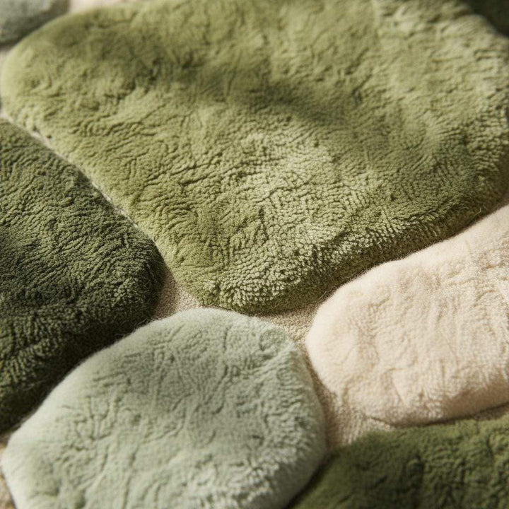 Translation missing: es.Moss Green Pebble Rug, Hand Tufted Wool Organic Shape Area Rug, Modern Nature Inspired High Pile Carpet for Living Room Bedroom Decor