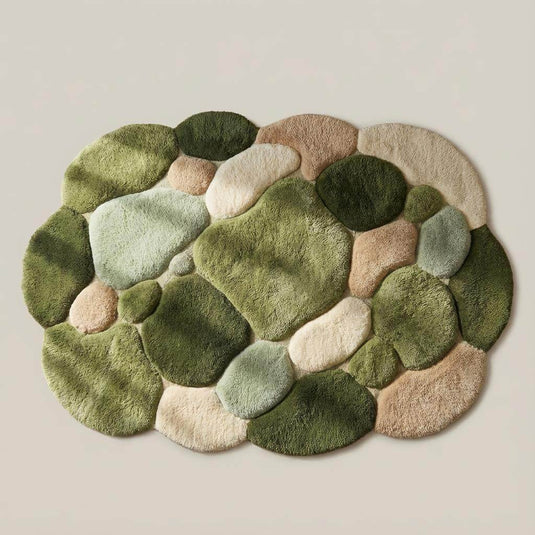 Translation missing: es.Moss Green Pebble Rug, Hand Tufted Wool Organic Shape Area Rug, Modern Nature Inspired High Pile Carpet for Living Room Bedroom Decor
