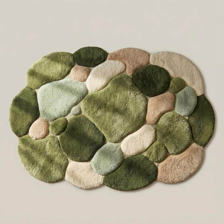 Translation missing: es.Moss Green Pebble Rug, Hand Tufted Wool Organic Shape Area Rug, Modern Nature Inspired High Pile Carpet for Living Room Bedroom Decor