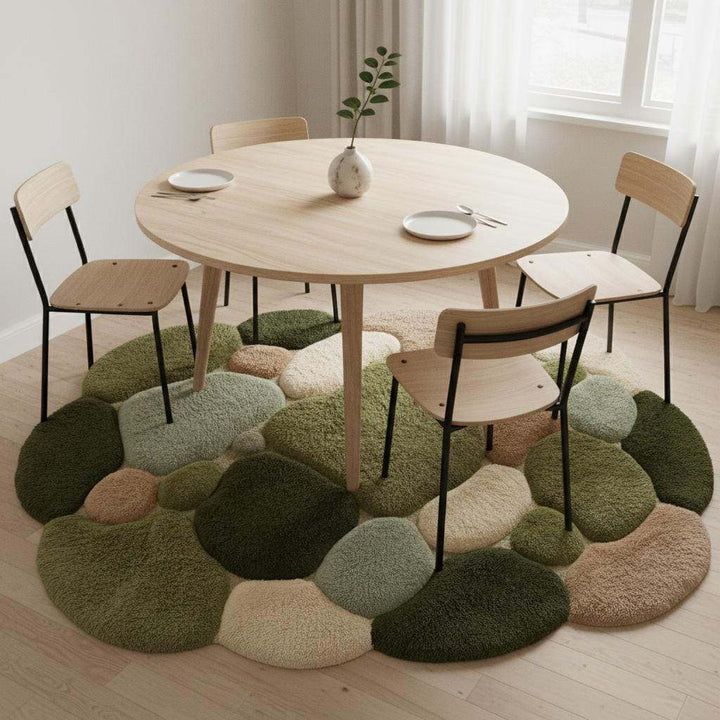 Translation missing: es.Moss Green Pebble Rug, Hand Tufted Wool Organic Shape Area Rug, Modern Nature Inspired High Pile Carpet for Living Room Bedroom Decor