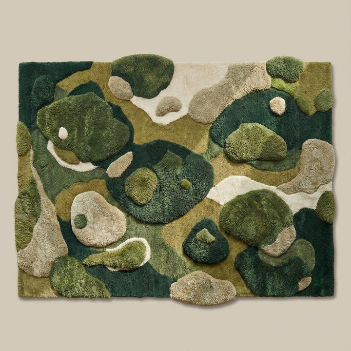 Translation missing: es.Moss Green Rug, Abstract Hand Tufted Area Rug, Modern Organic Plush Rug for Living Room, Nature Inspired Home Decor