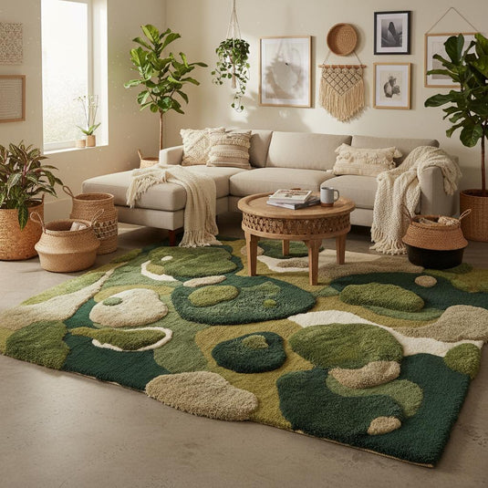Translation missing: en.Moss Green Rug, Abstract Hand Tufted Area Rug, Modern Organic Plush Rug for Living Room, Nature Inspired Home Decor