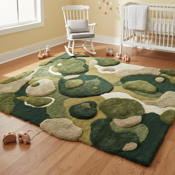 Translation missing: es.Moss Green Rug, Abstract Hand Tufted Area Rug, Modern Organic Plush Rug for Living Room, Nature Inspired Home Decor