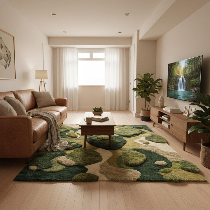 Translation missing: es.Moss Green Rug, Abstract Hand Tufted Area Rug, Modern Organic Plush Rug for Living Room, Nature Inspired Home Decor