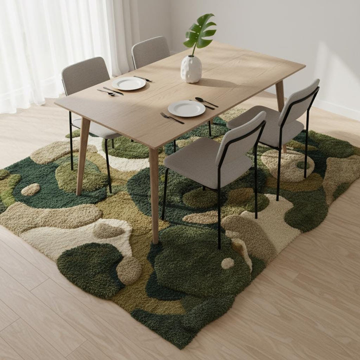 Translation missing: es.Moss Green Rug, Abstract Hand Tufted Area Rug, Modern Organic Plush Rug for Living Room, Nature Inspired Home Decor