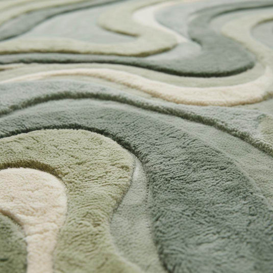 Translation missing: es.Moss green hand tufted plush cut pile rug with abstract wave patterns for living room and bedroom decor