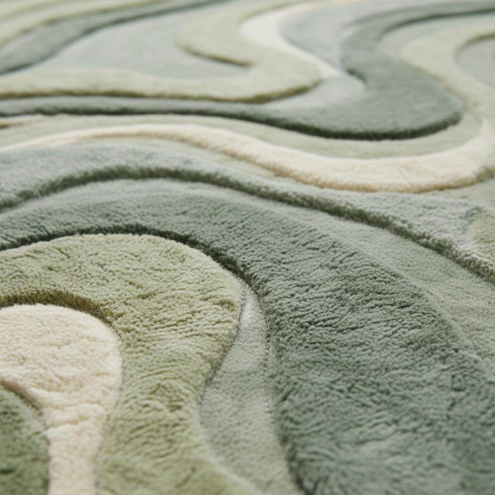 Translation missing: es.Moss green hand tufted plush cut pile rug with abstract wave patterns for living room and bedroom decor