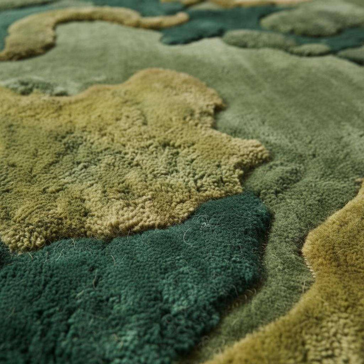 Translation missing: es.Moss Green Wool Rug, Hand Tufted Organic Area Rug, Sculpted High Pile Nature Inspired Carpet for Living Room, Modern Biophilic Home Decor