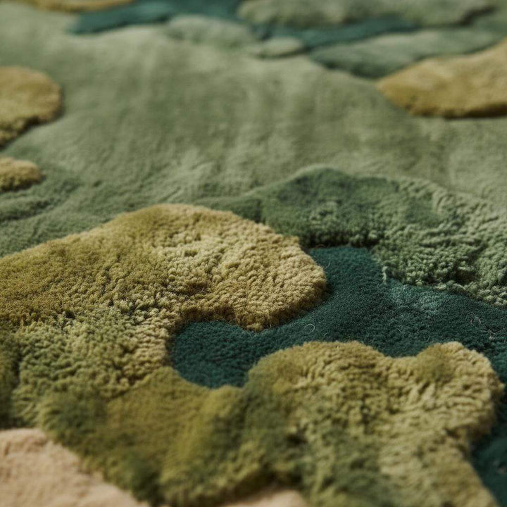 Translation missing: es.Moss Green Wool Rug, Hand Tufted Organic Area Rug, Sculpted High Pile Nature Inspired Carpet for Living Room, Modern Biophilic Home Decor