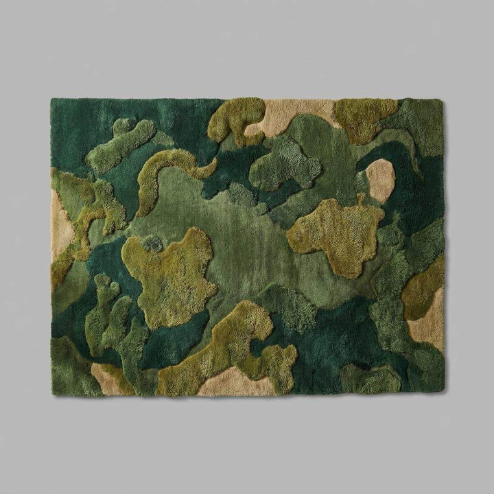 Translation missing: es.Moss Green Wool Rug, Hand Tufted Organic Area Rug, Sculpted High Pile Nature Inspired Carpet for Living Room, Modern Biophilic Home Decor