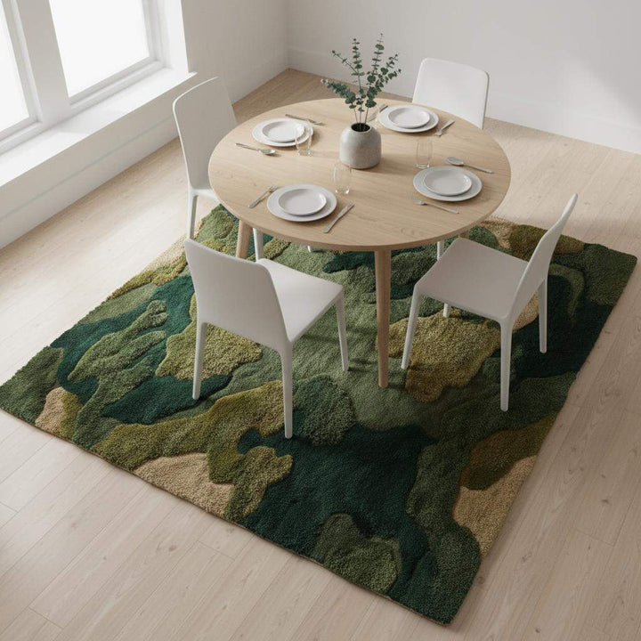 Translation missing: es.Moss Green Wool Rug, Hand Tufted Organic Area Rug, Sculpted High Pile Nature Inspired Carpet for Living Room, Modern Biophilic Home Decor