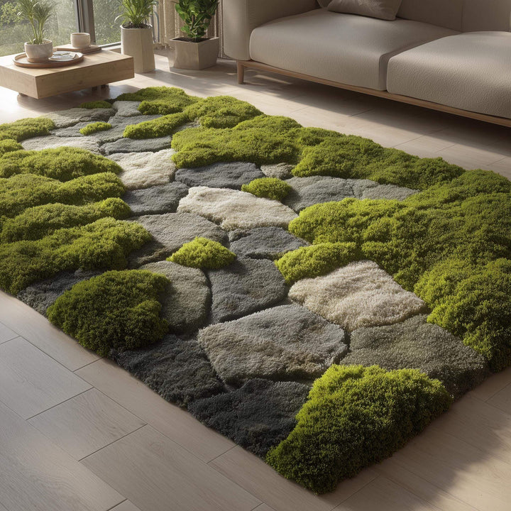 Translation missing: es.Hand-tufted moss rug with pebble design for eco-friendly, nature-inspired interior decor