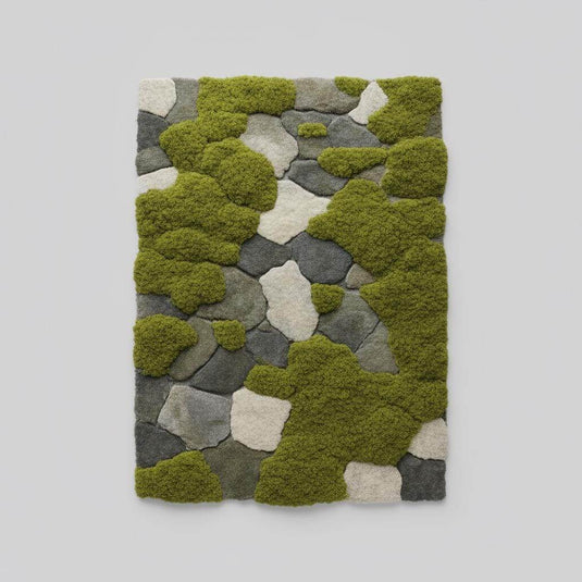 Translation missing: es.Hand-tufted moss rug with pebble design, soft green and stone tones for organic interiors