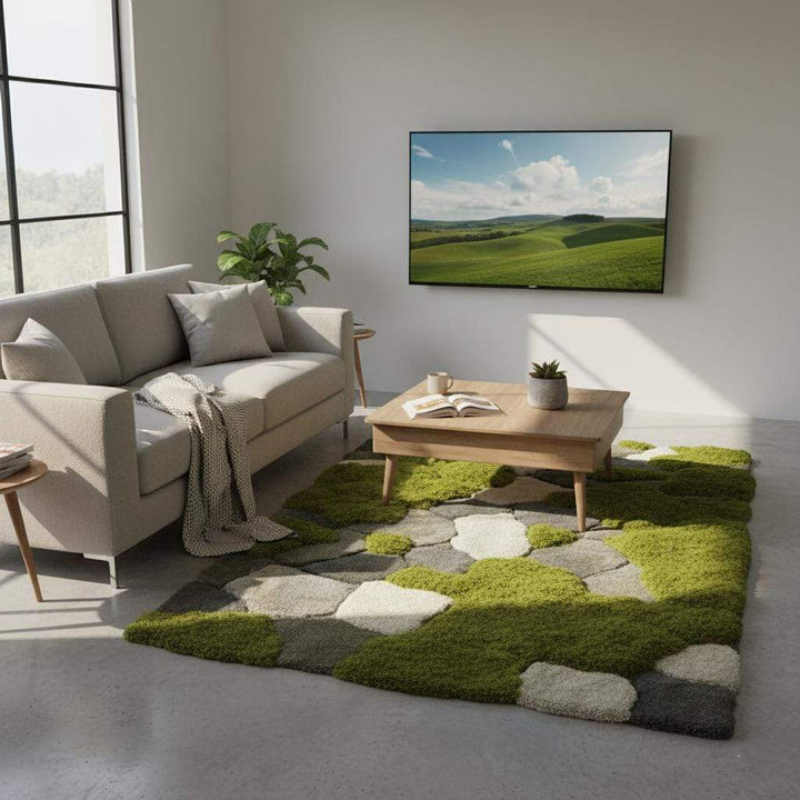 Translation missing: es.Hand-tufted moss rug with raised pebble design for eco-friendly, nature-inspired floor decor