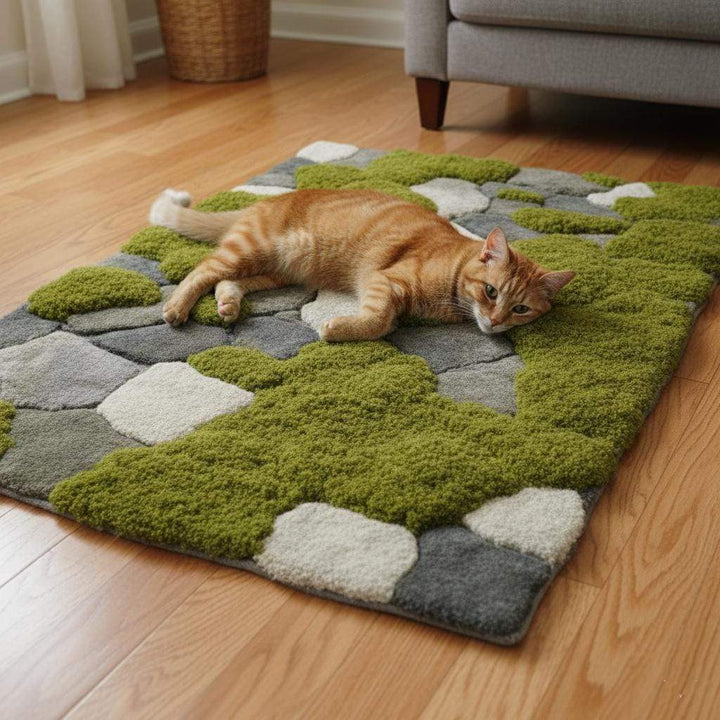 Translation missing: es.Hand-tufted moss rug with pebble design in green and stone tones for eco-friendly, nature-inspired interiors