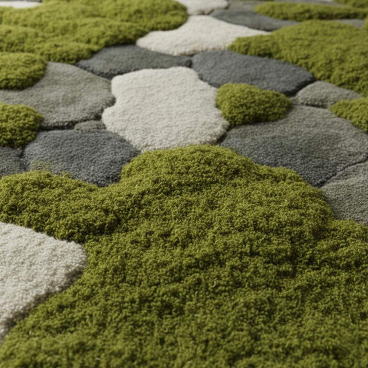 Translation missing: es.Hand-tufted moss rug with pebble design and plush texture for organic, calming interiors