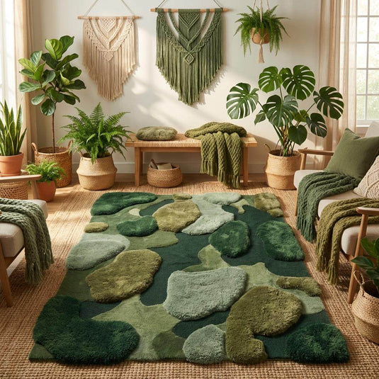 Translation missing: en.Nature inspired moss rug with organic shapes and layered green tones