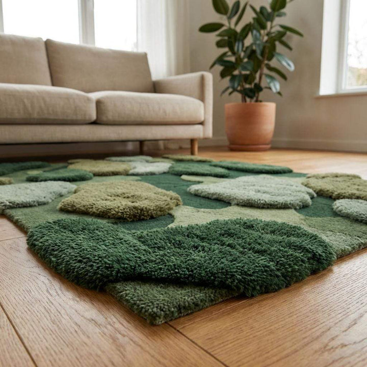 Translation missing: en.Modern interior styled with hand tufted moss rug centerpiece