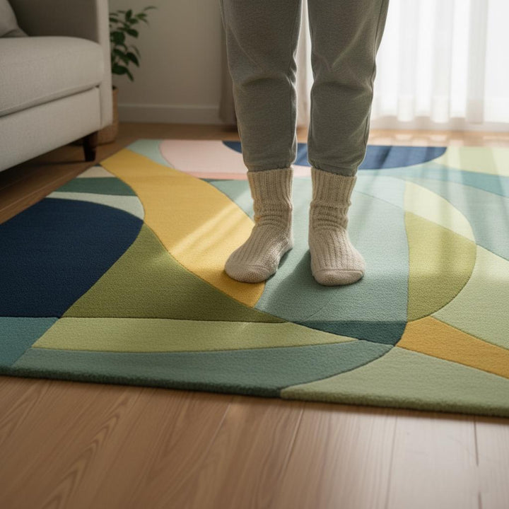 Translation missing: es.Multicolor Abstract Geometric Area Rug Rectangular Modern Retro Style 9x12 Rug Teppich