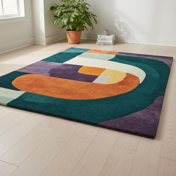 Translation missing: es.Multicolor Abstract Geometric Area Rug Rectangular Modern Retro Style Teppich