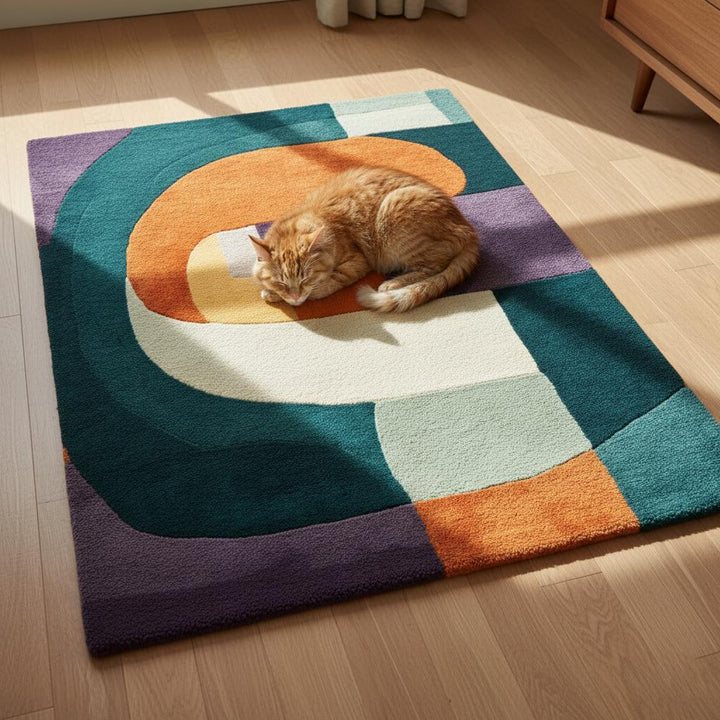 Translation missing: es.Multicolor Abstract Geometric Area Rug Rectangular Modern Retro Style Teppich