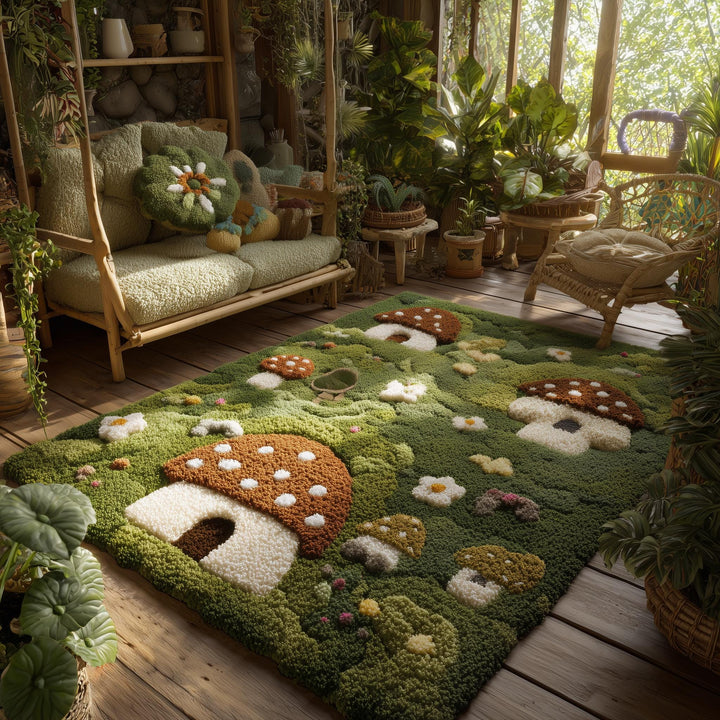 Translation missing: en.Cozy Mushroom Cottagecore Rug with woodland toadstool and flower designs for fairy garden decor