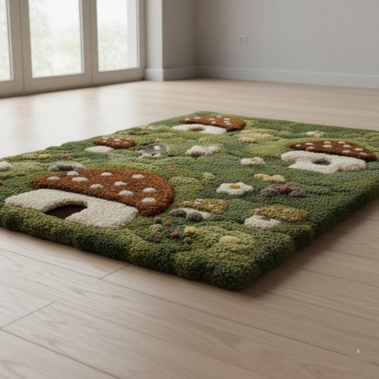 Translation missing: en.Mushroom Cottagecore Rug: Enchanted Fairy Garden, Boho Nursery Decor Teppich