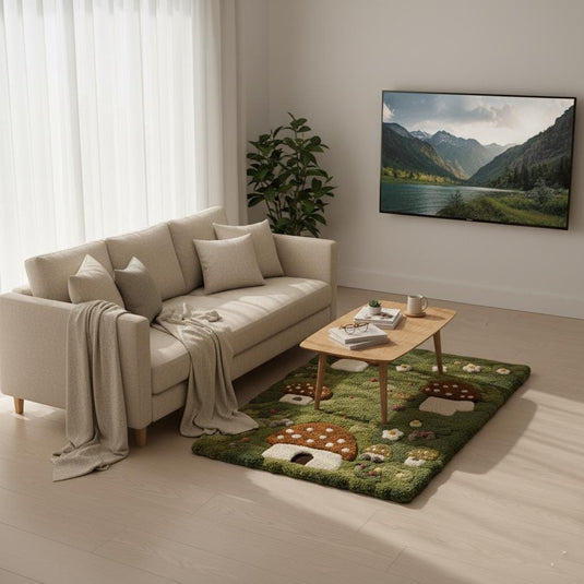 Translation missing: en.Mushroom Cottagecore Rug: Enchanted Fairy Garden, Boho Nursery Decor Teppich